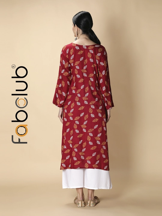 Rayon Printed Straight Maroon Women Kurti With Palazzo uploaded by Fab Creation on 1/20/2023