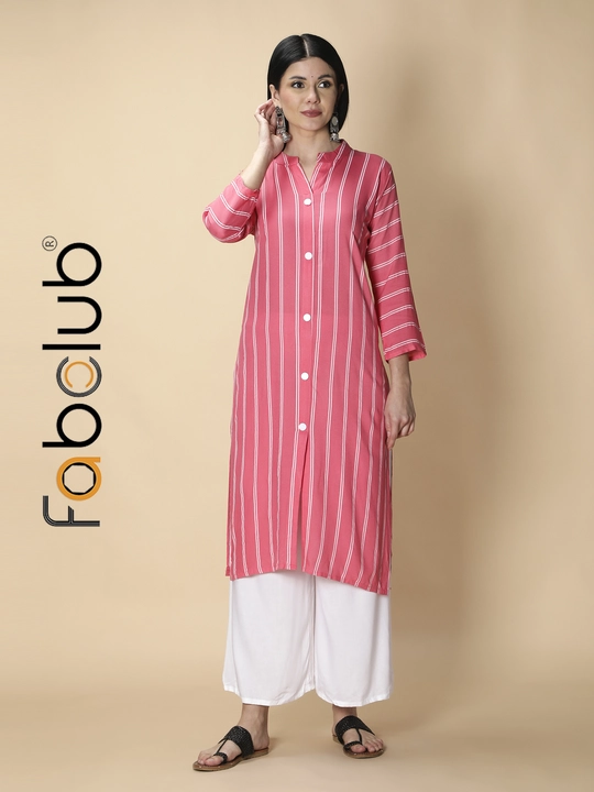 Product image with price: Rs. 499, ID: rayon-striped-straight-pink-women-kurti-with-palazzo-909564e6
