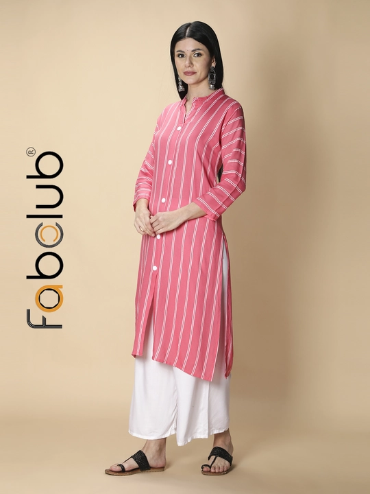 Rayon Striped Straight Pink Women Kurti With Palazzo uploaded by Fab Creation on 1/20/2023