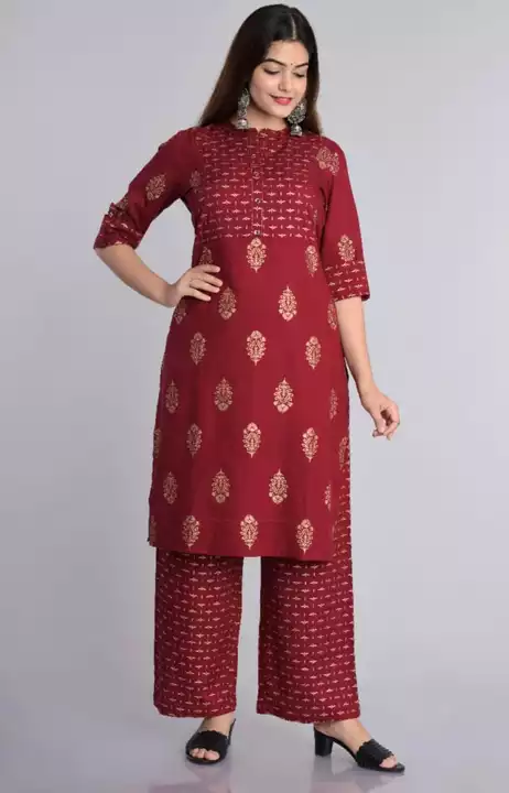 Gold print kurta with plazzo uploaded by business on 1/20/2023