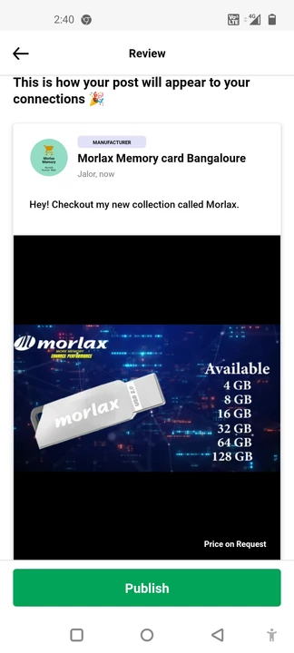 Visiting card store images of Morlax Memory card Bangaloure