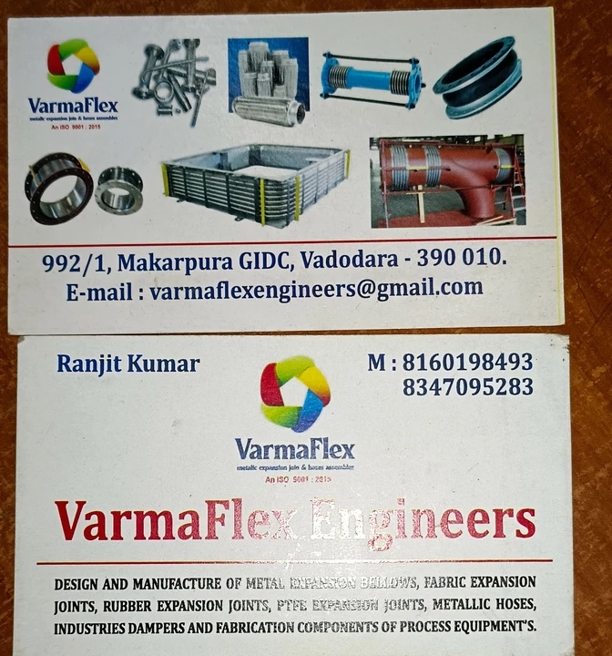 Visiting card store images of VarmaFlex engineers