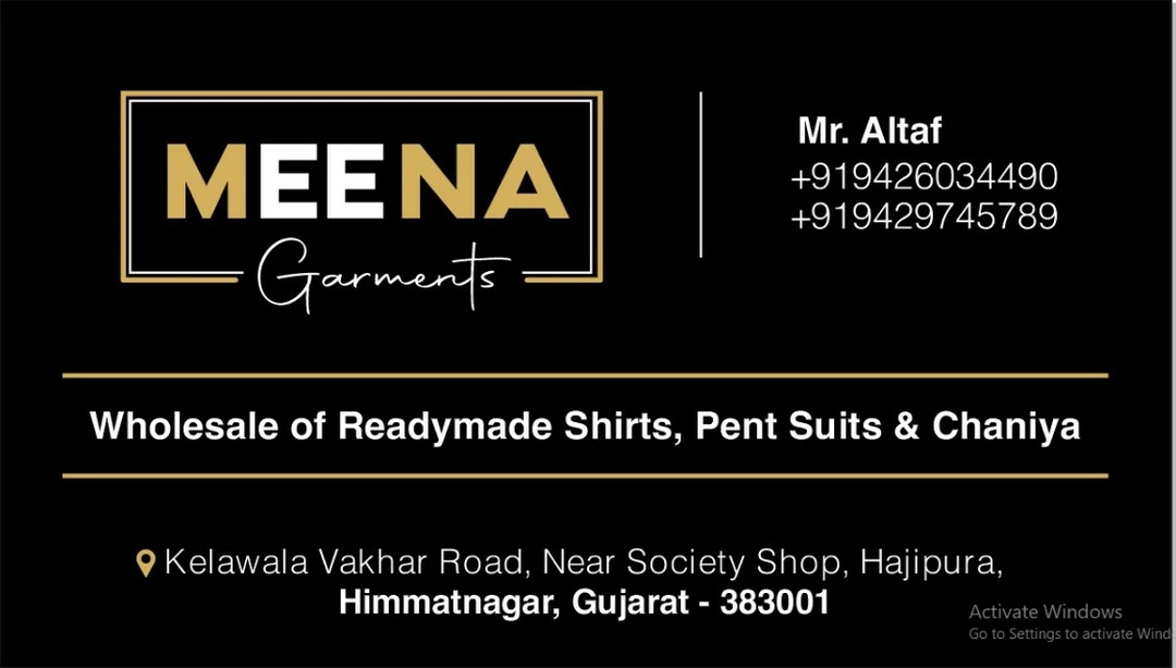 Visiting card store images of Meena Garments