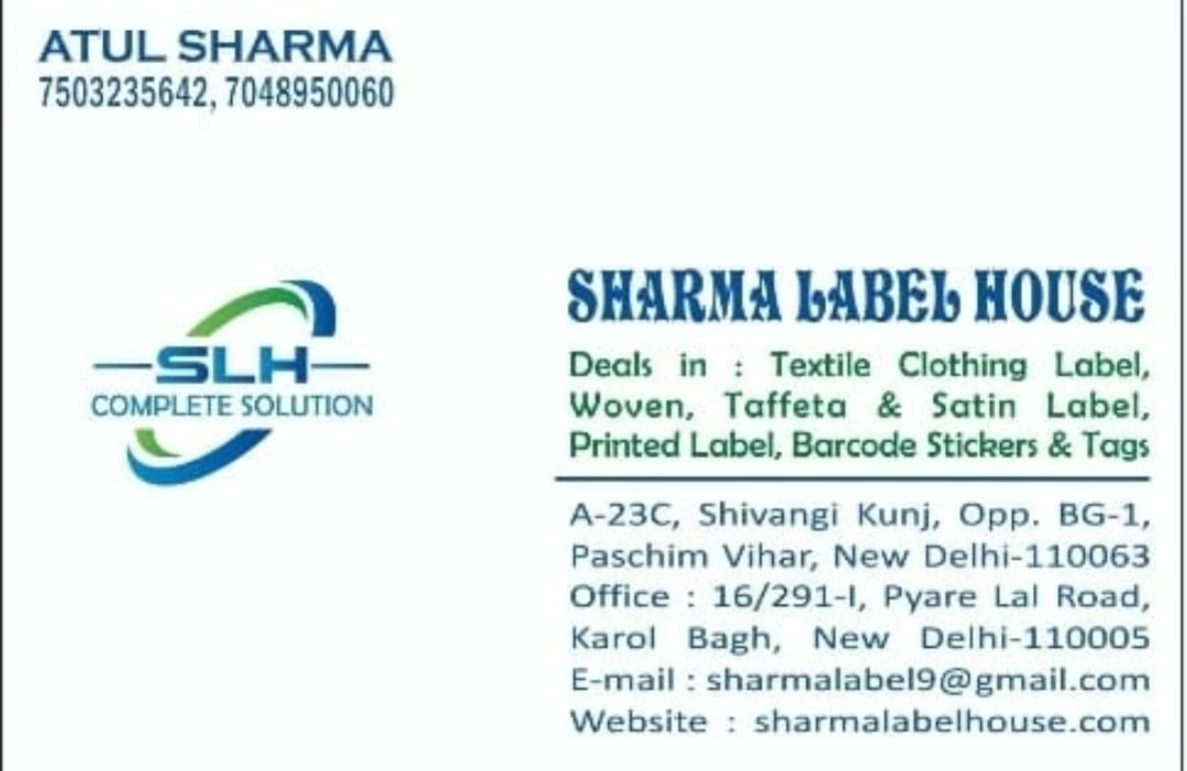 Visiting card store images of SHARMA LABEL HOUSE