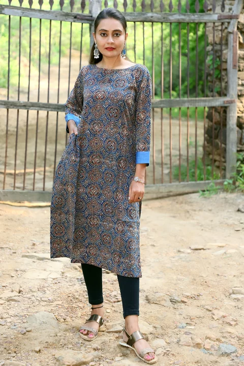 Ajrakh Cotton Kurti For Women With Pockets uploaded by Hands of Kutch on 1/21/2023