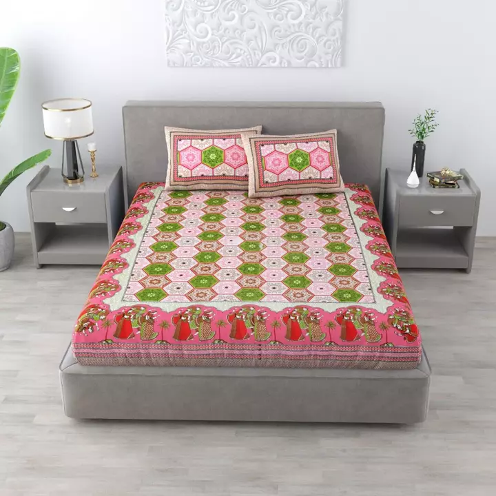 Dnd bedsheet cotton double bedsheet 90*100 with 2 pillow cover febricß 52*48 uploaded by Dnd febrics on 5/29/2024