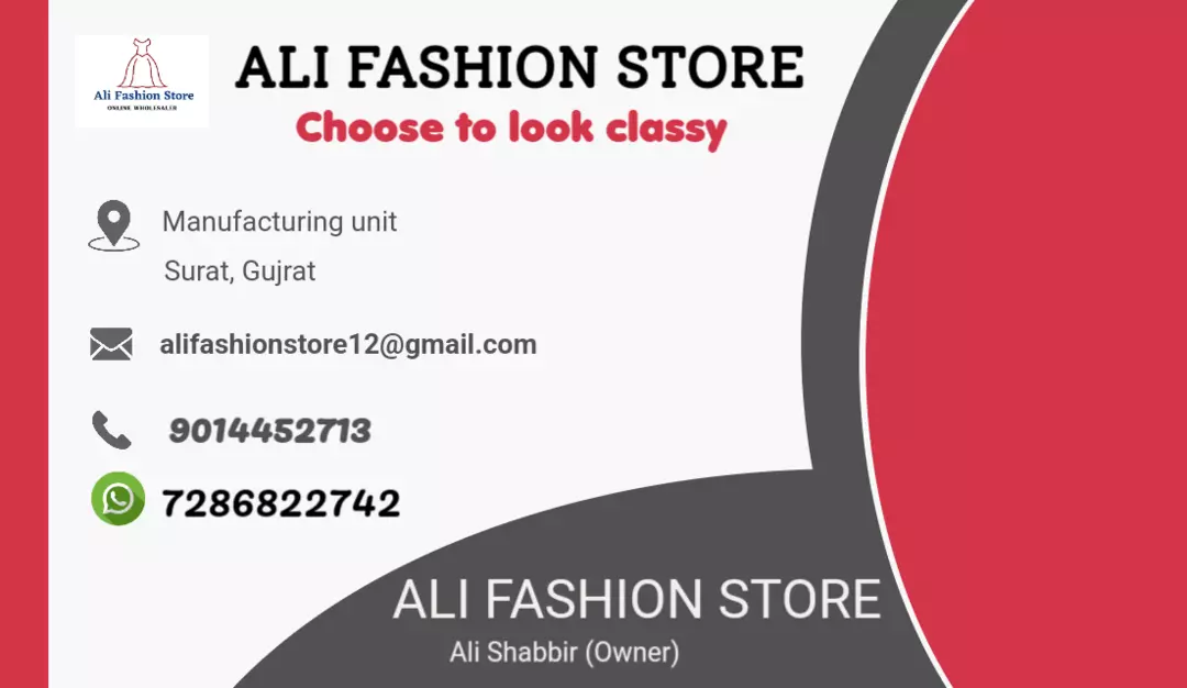 Visiting card store images of Ali Fashion Store