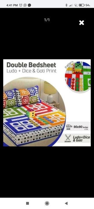 Post image GAME BEDDING SET*🎭
*AVAILABLE IN LUDO Design for home* 🎲
 *WITH DICE AND GOTTI*

• *Fabric* : 100% Pure Cotton
• *Size* : 90*100 Inches
• *Weight* : 1 Kg Only 
👉 Loose packing
 Items:-
 *1 Ludo Double Bed Bedsheet* 
   *with 1 Dice &amp; 16 Gotti ...*