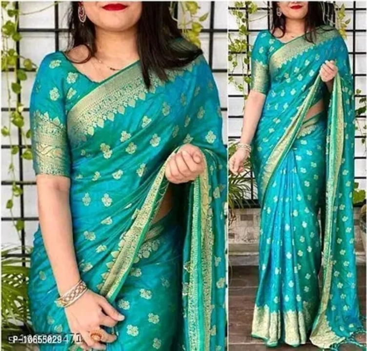 Stylish Cotton Silk Blue Jacquard Saree With Blouse Piece uploaded by Shreeji New Fashion on 1/22/2023