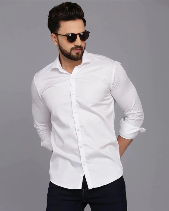 Product image with price: Rs. 230, ID: plain-white-cotton-shirt-for-men-f4766173