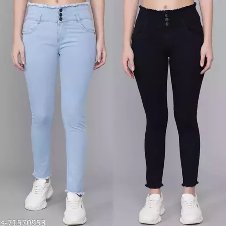Stretchable Skinny Fit Ankle Length High Waist 3 Button Denim Jeans, Combo Pack Of 2  uploaded by ABiS Enterprises on 1/23/2023