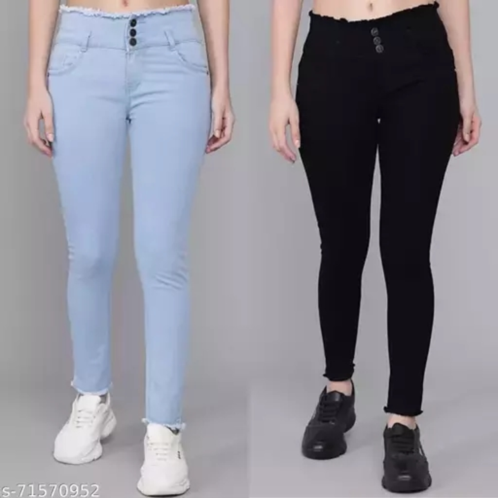 Stretchable Skinny Fit Ankle Length High Waist 3 Button Denim Jeans, Combo Pack Of 2  uploaded by ABiS Enterprises on 1/23/2023