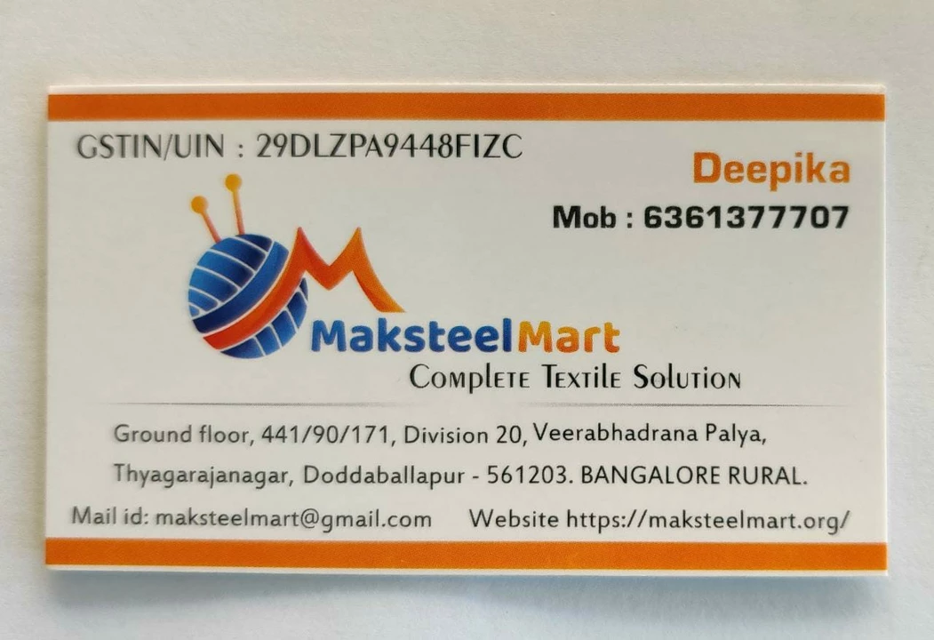 Visiting card store images of Maksteel Mart