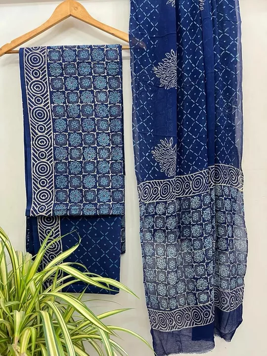 🌻❄️❄️👌New Arrival👌❄️❄️🌻 🌻❄️Cotton suits sets in bagru hand block Printed with ciffon duptta 🌻 uploaded by Saiba hand block on 1/23/2023