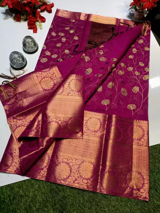 Cotton silk  Rama green with embroidery work saree  uploaded by business on 1/23/2023