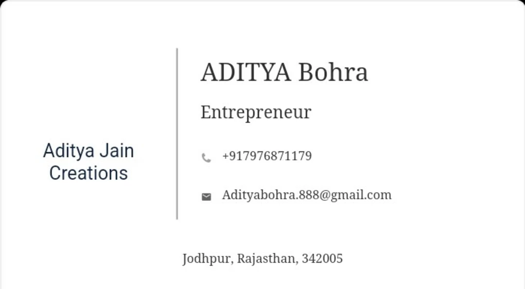 Visiting card store images of Aditya Jain Enterprises