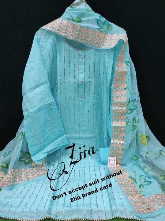 Post image *Ziia Exclusive Collection*

Pure upada silk shirt 🌸Mukaish work🌸 Designer sleeves🌸

Organza designer Dupatta artistic paint🖌️ gota work🌸

Shantoon bottom🌸

*Msp - 1750+$*...s