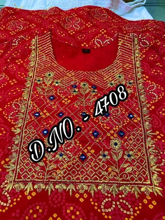 Post image 😍 *ORIGINAL PIECE, NO REPLICA* 😍

👗 *Beautiful Heavy Rayon fabric long Kurti With Full Heavy Zari Embroidery Work, Bandhej Print, Gotta detailing + Heavy Rayon Fabric Full Flared Sharara With Heavy Gotta Detailing* 👗

⭐ *D.NO. -  4708*

⭐Fabric:  *Heavy Rayon 14 Kg. Best Quality Fabric kurti &amp; Sharara*

⭐ Size: *M/38, L/40, XL/42, XXL/44, XXXL/46* 

⭐ Product: *Kurti + Sharara*

⭐ Work : *Heavy Zari Embroidery, Bandhej Print, Gotta Work In Kurti + Full Gotta Detailing In Sharara*

🤩Price : *899/- Free Shipping*🤩
Hp
⭐ *Same Day Dispatch* ✈️✈️✈️