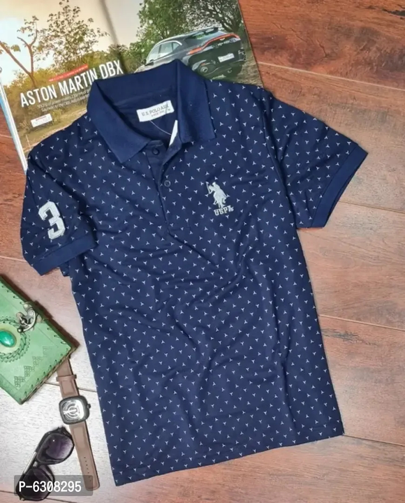 Product image with price: Rs. 349, ID: elegant-navy-blue-cotton-blend-printed-polos-for-men-109ea2a9