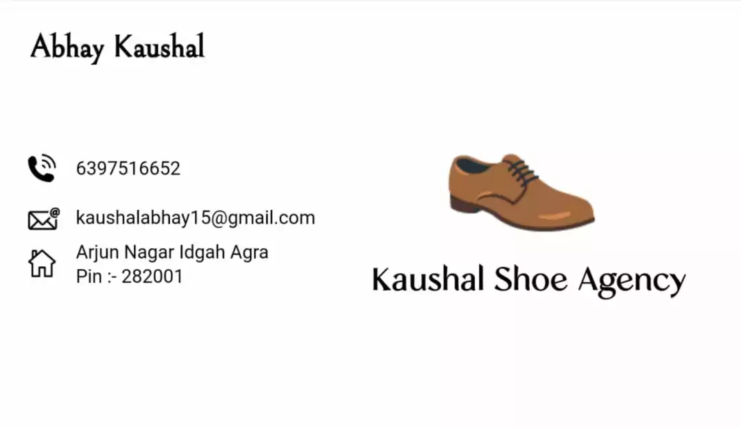 Visiting card store images of Kaushal Shoe Agency 