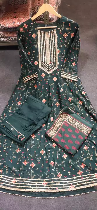 Pure Reyon Fabric Print Gotta Detailing Straight Kurti With Print Pant With Full Dupatta uploaded by FASHION MART on 1/24/2023