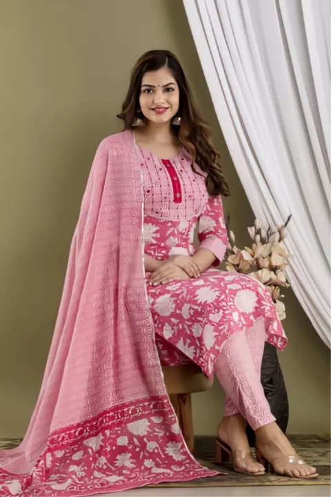 Women's Pure Cotton Kurta, Pajama and Dupatta Set  uploaded by ABiS Enterprises on 1/25/2023