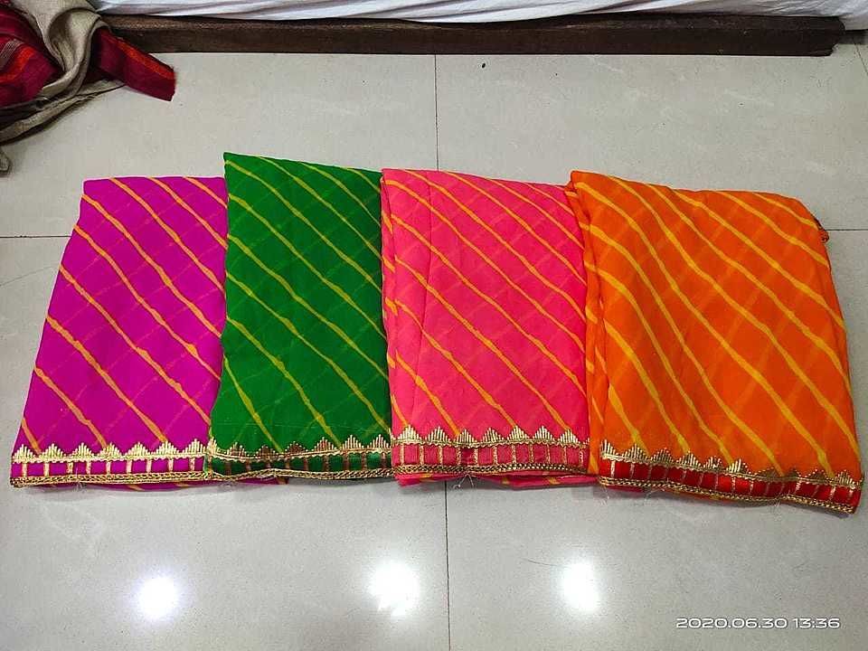Lehriya Fancy Saree* 
Fabric - gorget feel best fabric with beautiful designer border uploaded by business on 7/6/2020