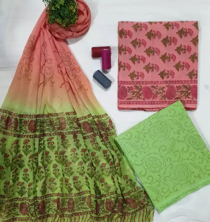 *Exclusive 🥻Beautiful colourful*Hand block print cotton Dress meterial With Chiffon Dupptta..

**Fa uploaded by Saiba hand block on 1/25/2023