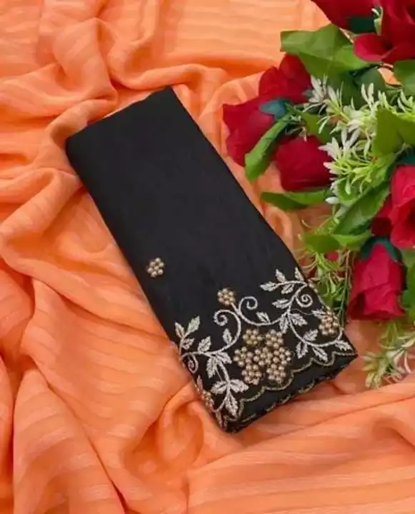 Dhumki Pure Chiffon Saree With Satin Silk Embroidery Blouse Piece  uploaded by SN creations on 1/26/2023