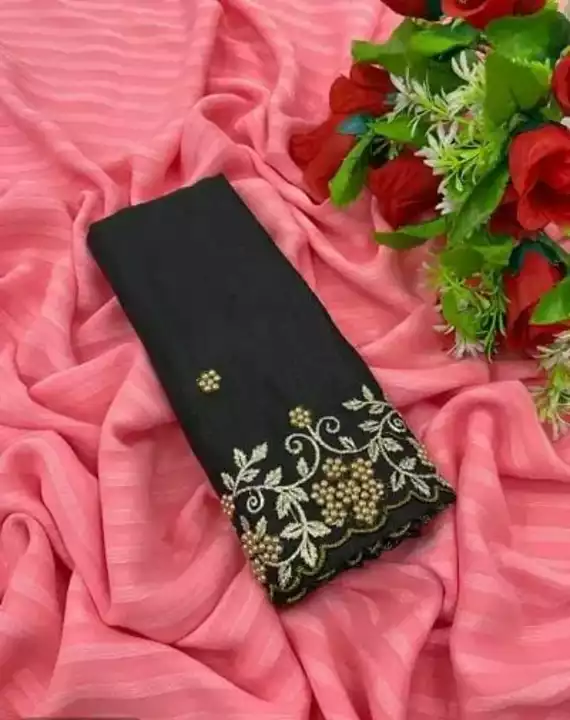 Dhumki Pure Chiffon Saree With Satin Silk Embroidery Blouse Piece  uploaded by SN creations on 1/26/2023