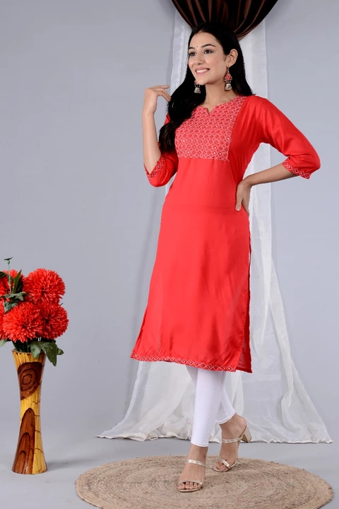Women's Rayon kurti with embroidery work  uploaded by Shree Shyam Fashion on 1/26/2023