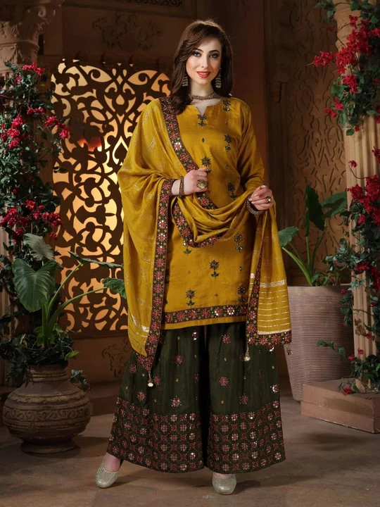 Mustard Dola Silk Designer Sharara suits uploaded by V B Sons on 5/30/2024