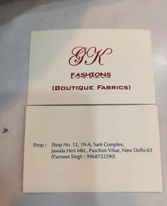 Visiting card store images of G.k.fashions