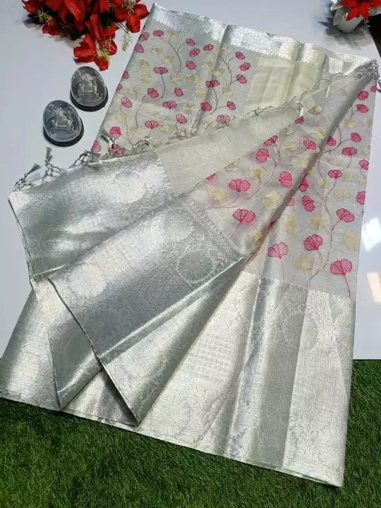Silve tissue skt with embroidery resham work ❇️ Stock available contact us  uploaded by A R.creation on 1/27/2023