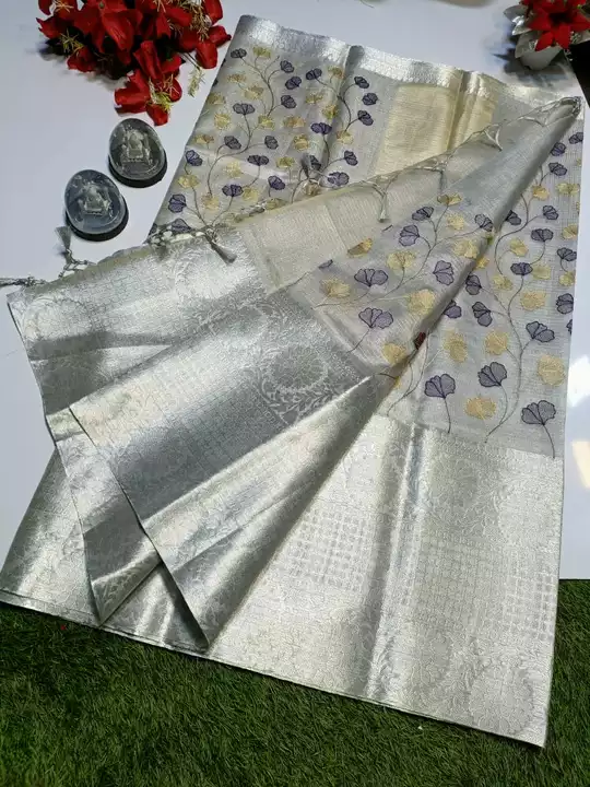 Silve tissue skt with embroidery resham work ❇️ Stock available contact us  uploaded by A R.creation on 1/27/2023