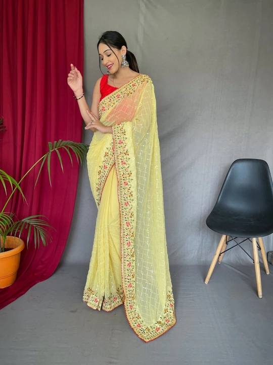 Sequence work Georgette Saree uploaded by AJ FASHION on 1/27/2023