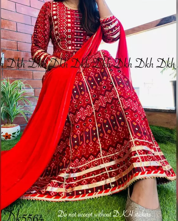 Size - 38 40 42 44,REYON sulv anarkali detailed with cut dana and sequance work on yoke with gota la uploaded by Online Ladies Dresses on 1/28/2023
