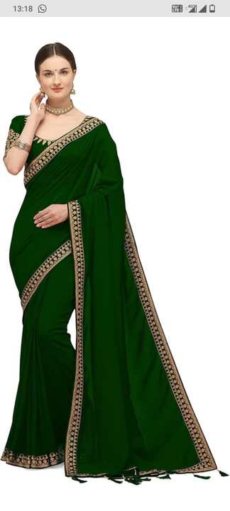 Green dola silk saree with embroidery lace and heavy blouse piece uploaded by business on 1/28/2023