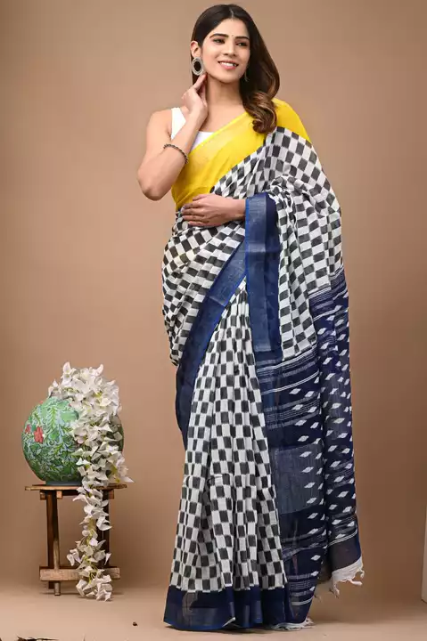 ``` TRENDING COLLECTION🥶🥶``` ☘️ *NEW COLLECTION OF LINEN SAREE* ☘️ *SAREE LENGTH*:-5.5 METER uploaded by Saiba hand block on 1/28/2023