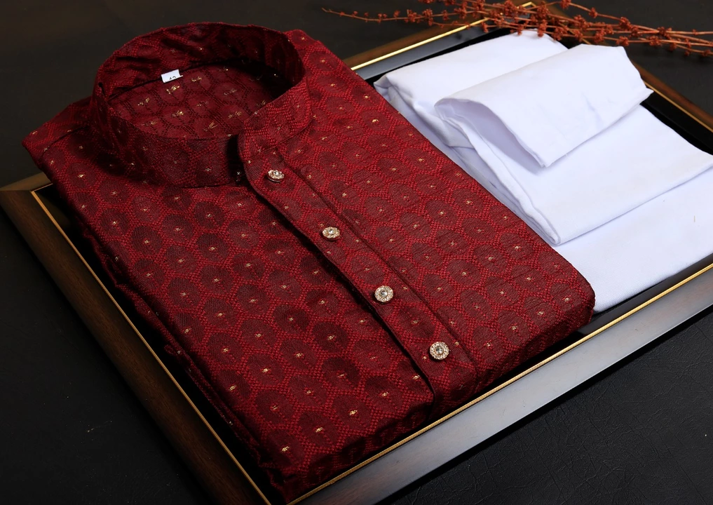 Men's Traditional Wear Jacquard Silk Kurta Set uploaded by business on 1/28/2023