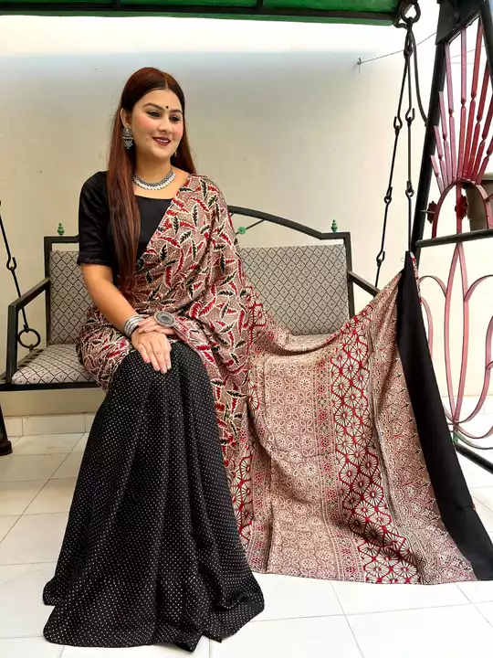 Ajrakh HAND BLOCK PRINT Modal silk saree  uploaded by business on 1/28/2023