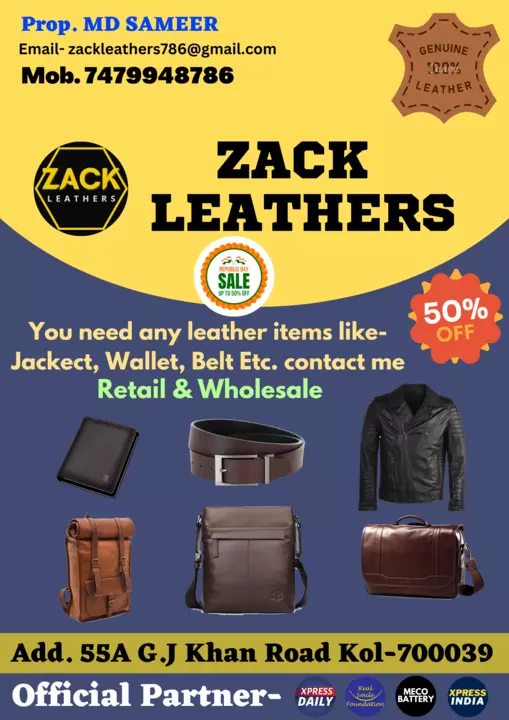 Visiting card store images of Zack Leathers