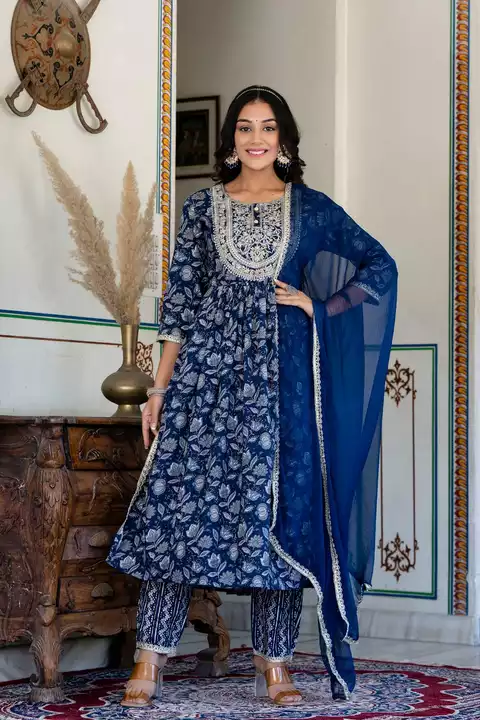 Nayra Cut Style Kurti with Pent and Dupatta uploaded by Shree Dayal and Company on 1/28/2023