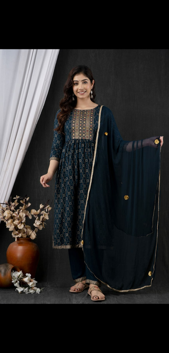 Long naira cut kurti pant with duppta  uploaded by business on 1/29/2023