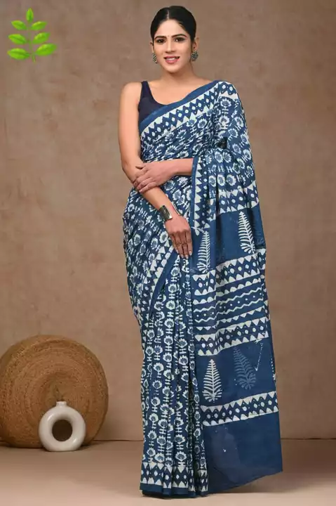 Hand block printed saree cotton Mulmul with blouse  uploaded by Chhipa indigo fab on 1/29/2023