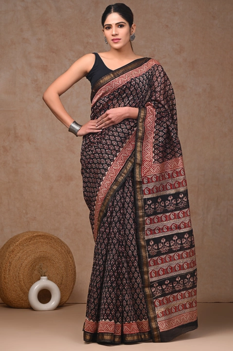 Hand block printed Maheshwari silk saree with blouse  uploaded by Chhipa indigo fab on 1/29/2023