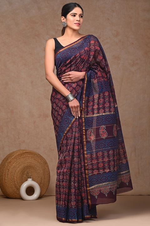 Hand block printed chanderi silk saree with blouse  uploaded by business on 1/29/2023