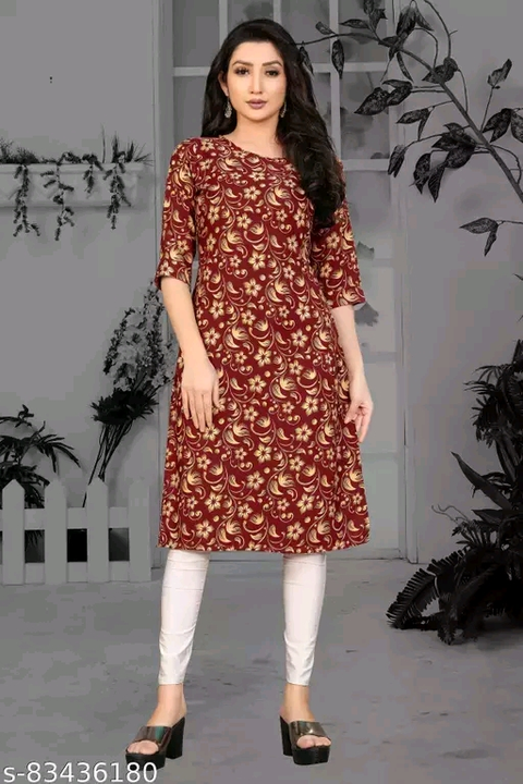 Post image Catalog Name:*Alisha Fashionable Kurtis*
Fabric: Crepe
Sleeve Length: Three-Quarter Sleeves
Pattern: Printed
Combo of: Single
Sizes:
S (Bust Size: 36 in, Size Length: 42 in) 
XL (Bust Size: 42 in, Size Length: 42 in) 
L (Bust Size: 40 in, Size Length: 42 in) 
M (Bust Size: 38 in, Size Length: 42 in) 
XXL (Bust Size: 44 in, Size Length: 42 in) 

Easy Returns Available In Case Of Any Issue
*Proof of Safe Delivery! Click to know on Safety Standards of Delivery Partners- https://ltl.sh/y_nZrAV3