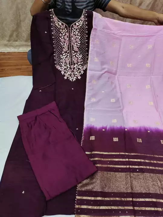 Pure Dolla Silk Kurti with heavy Zardosi Handwork with Matching Silk Pant and Dupatta  uploaded by Ruchika Synthetics on 1/30/2023