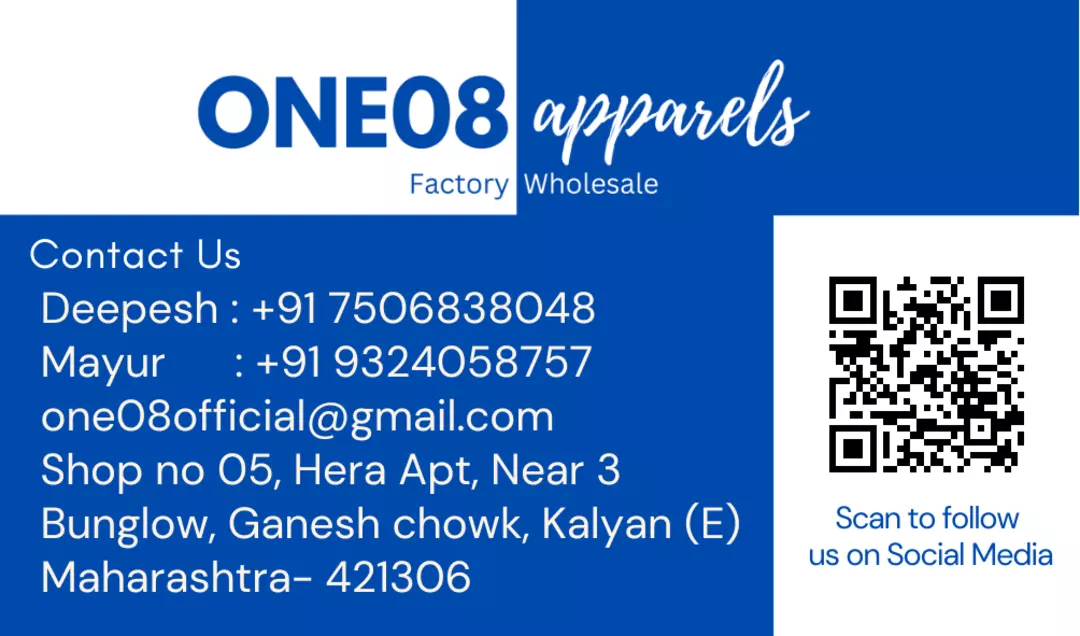 Visiting card store images of One08apparels